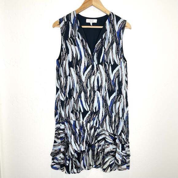 Reiss Elsie Printed Mini Shift Dress Womens US 4 Blue Black Sleeveless - Picture 1 of 8